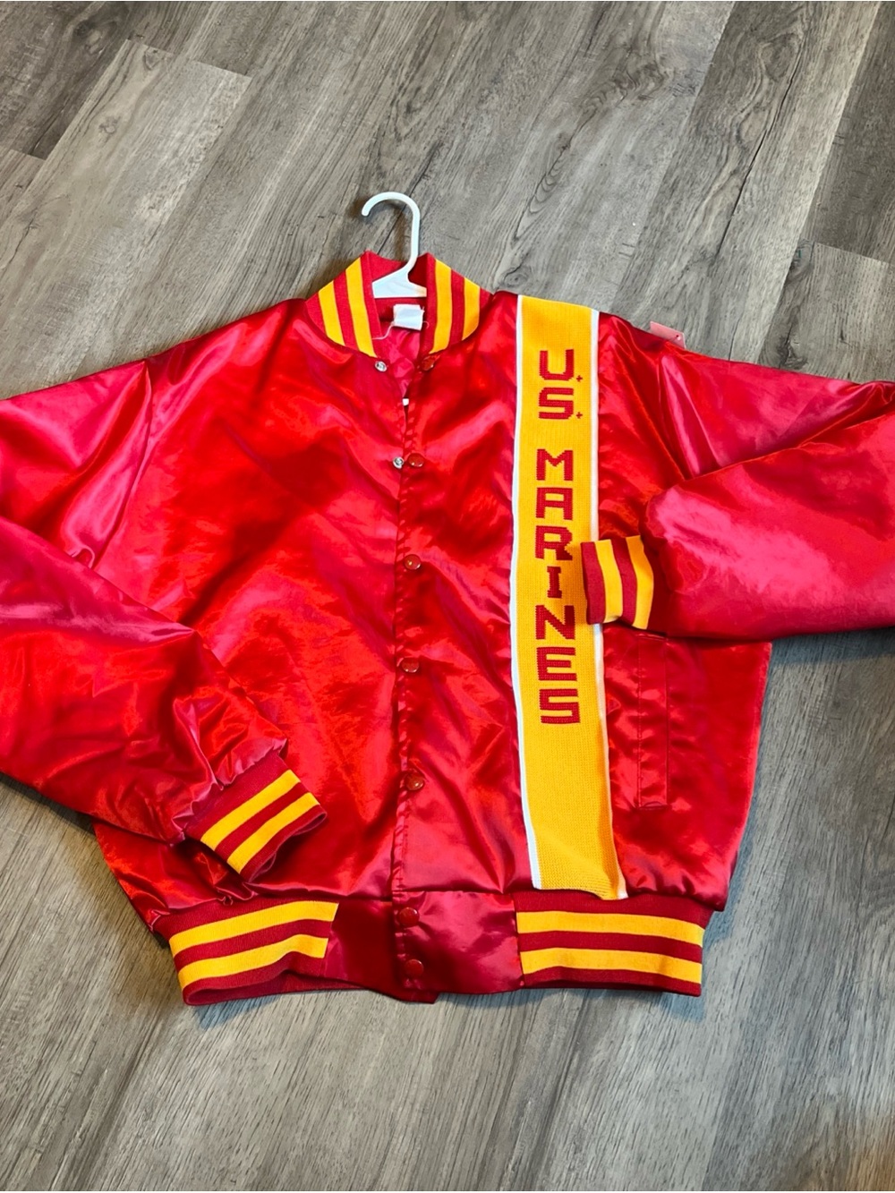 Soffe Red Satin Jacket with Yellow Lettering Vintage